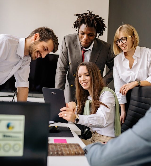 Colleagues talking to each other